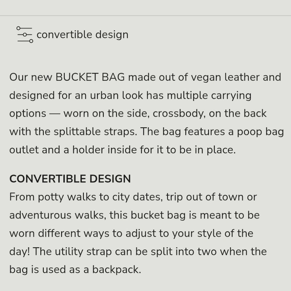 Lambwolf Collective Vegan Leather Convertible Dog Walker Bucket Bag Backpack - Picture 12 of 13